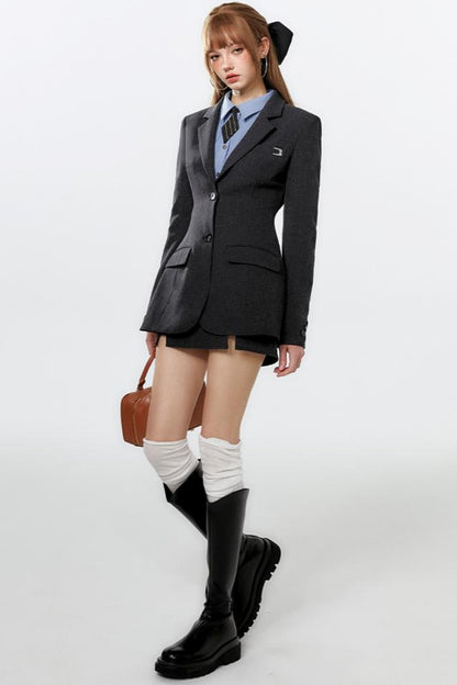 Gray Edgy Slit Skirt Set-Up