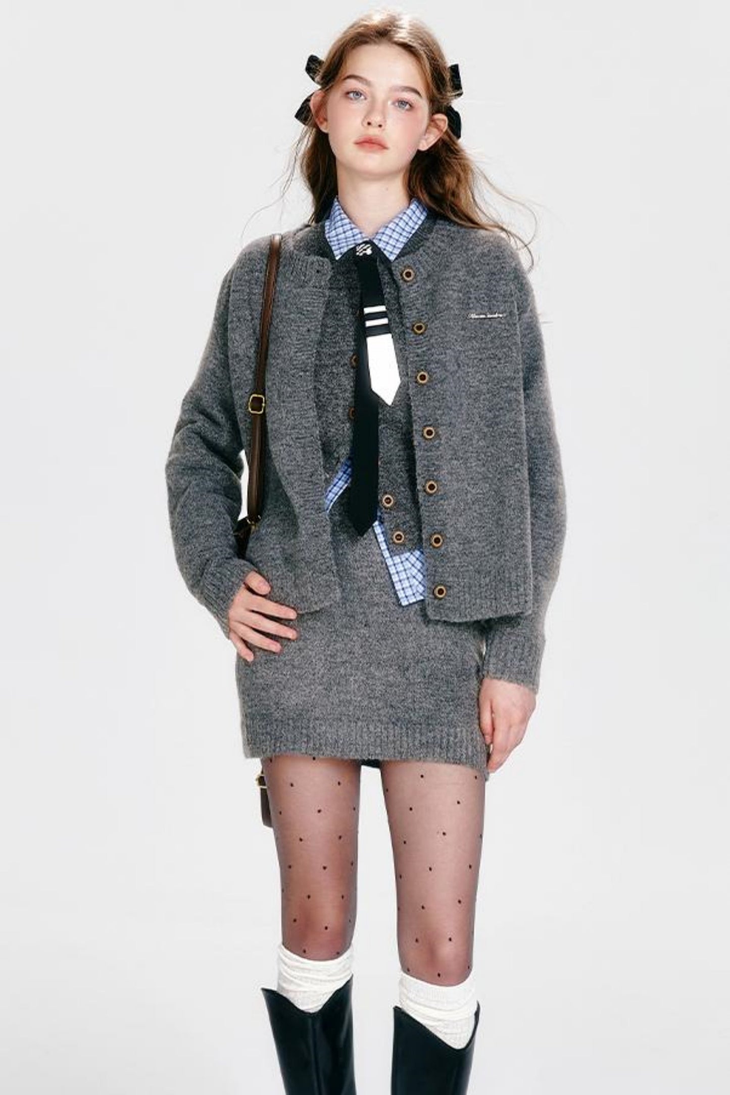 Chic Knit Vest & Skirt Set-Up