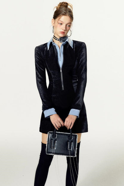 Contrasting Collar Shirt Dress