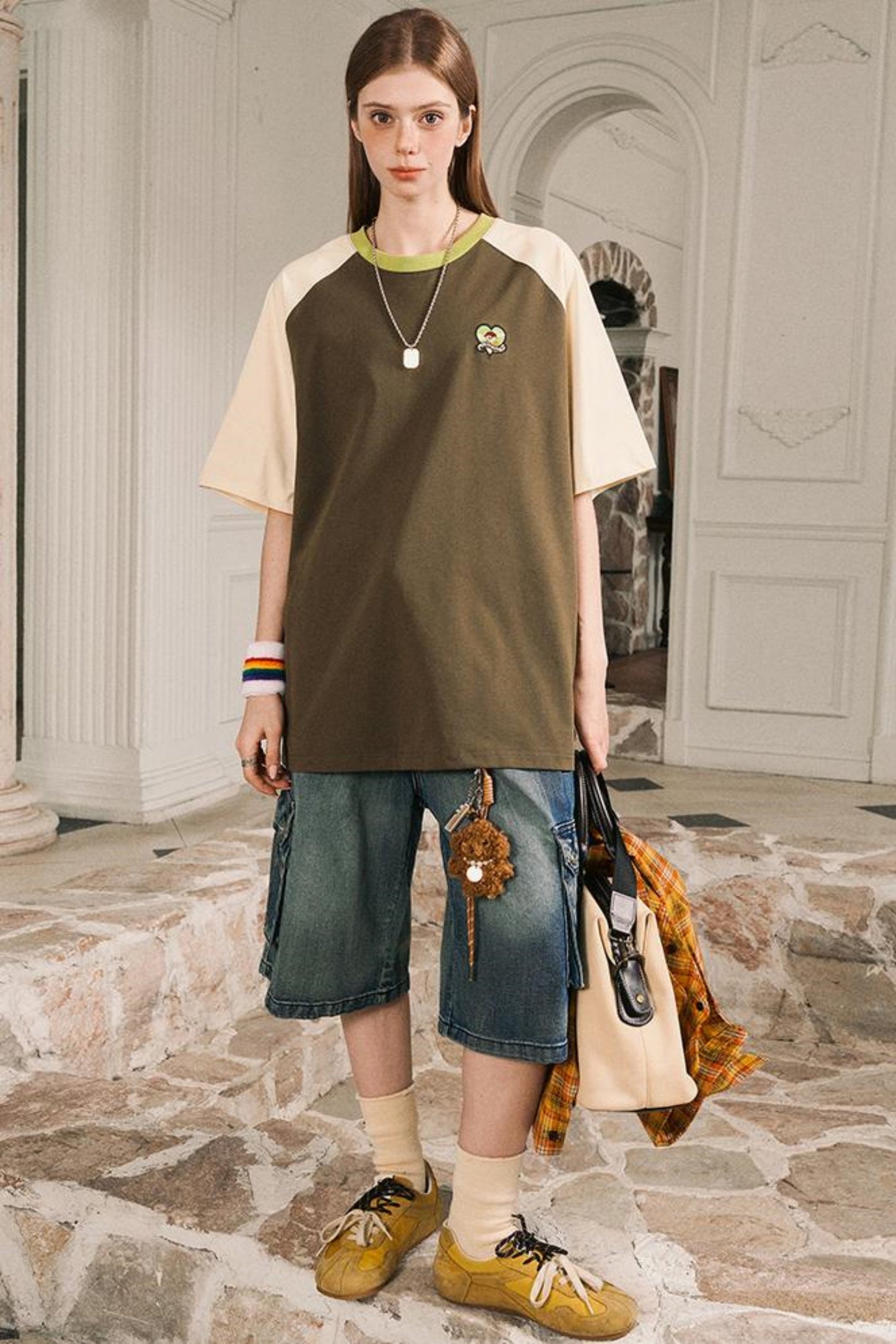 Color Block Shoulder Loose Fit T-Shirt