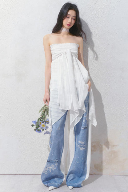 Blue Island White Denim Patch Sweatpants