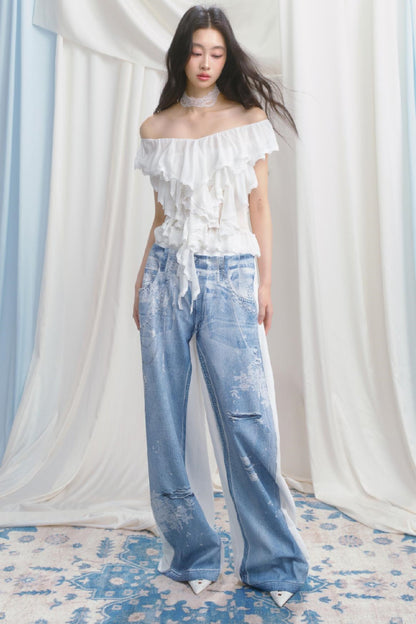 Blue Island White Denim Patch Sweatpants