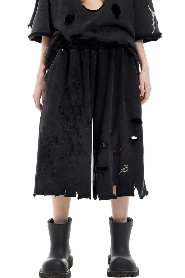 Electric Distressed Moon Shorts