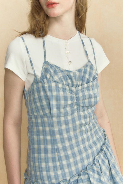 Asymmetrical Plaid Halter Top