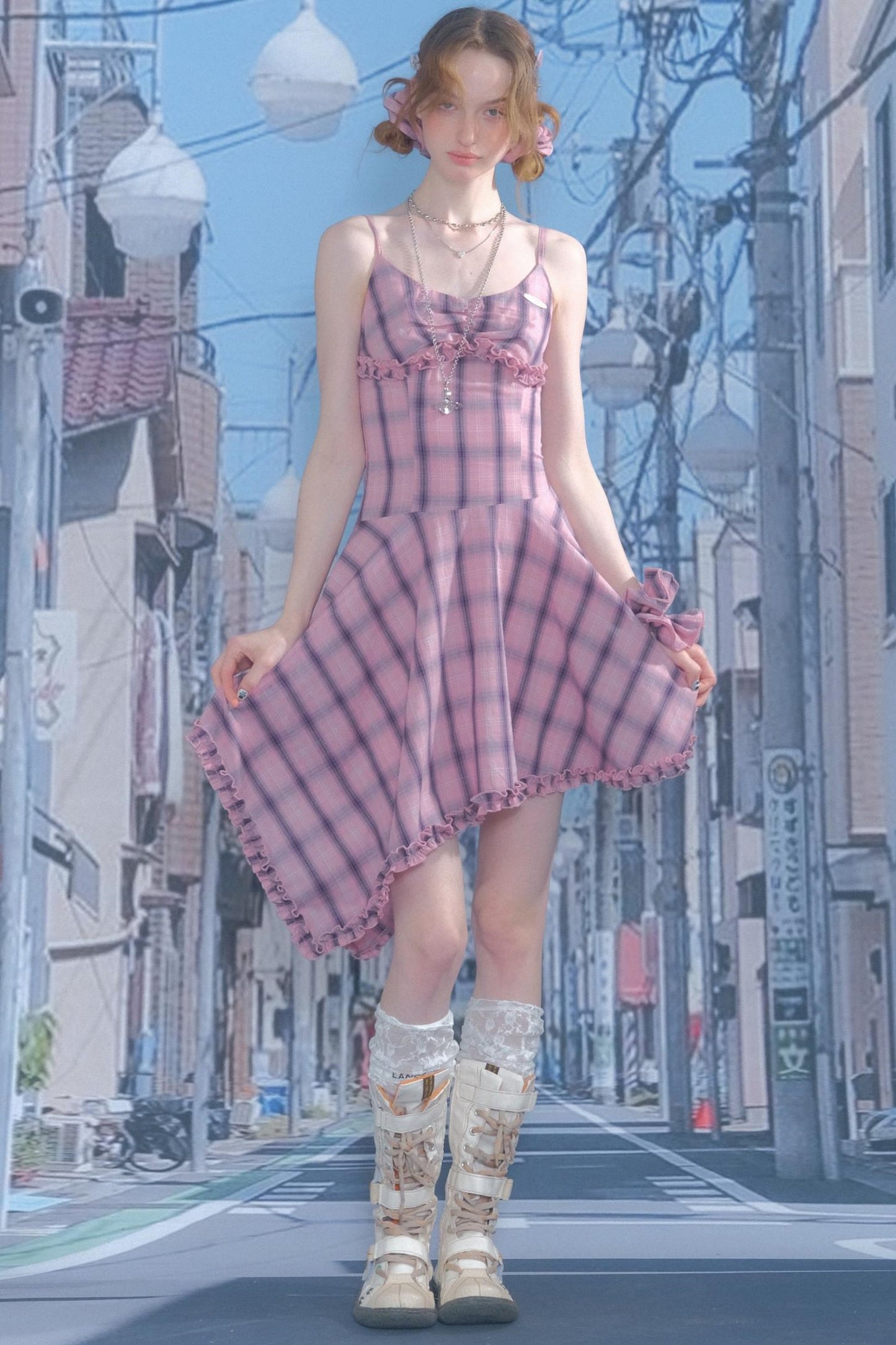 Pink Plaid Halter Dress