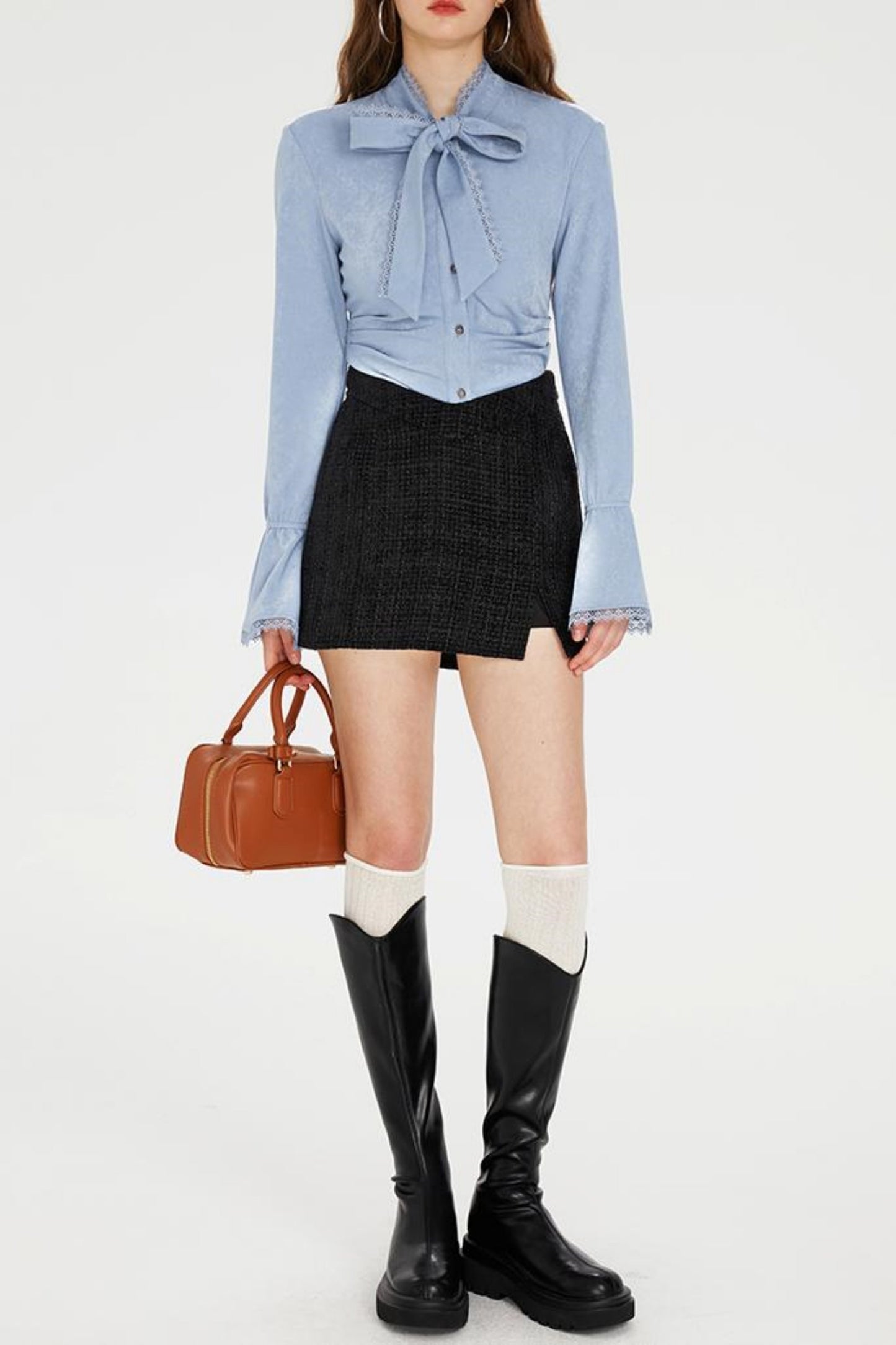 Pocket Accent Tweed Skirt Set-Up