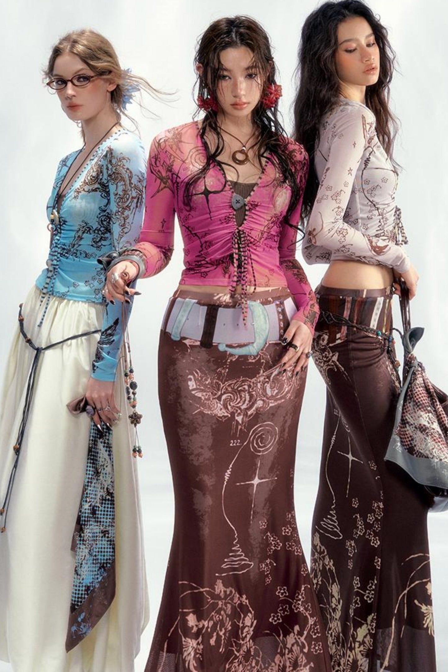 Star Mesh Cardigan With Long Skirt Set-Up