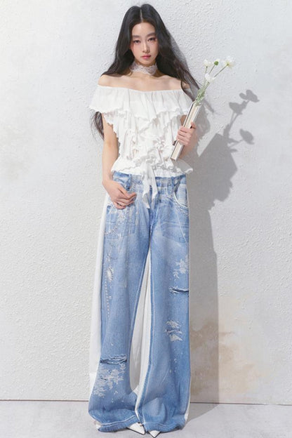 Blue Island White Denim Patch Sweatpants