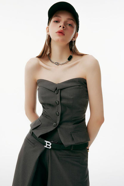 Gray One-Shoulder Bustier Set-Up