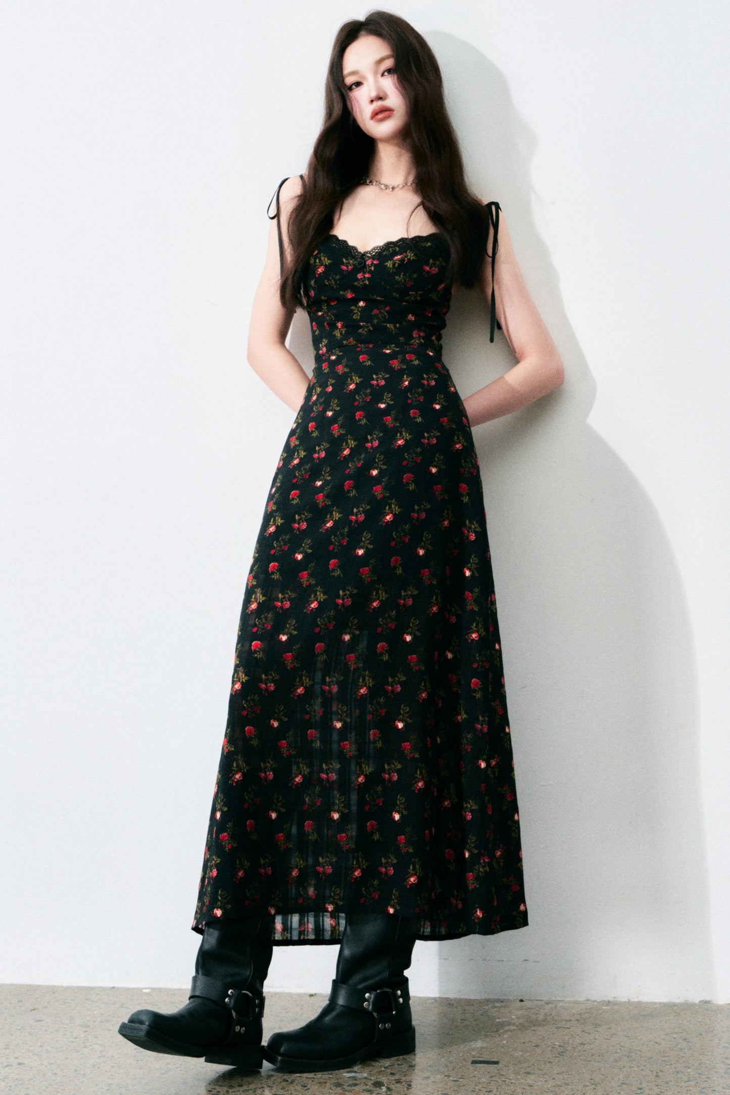 Floral Black Tie Dress