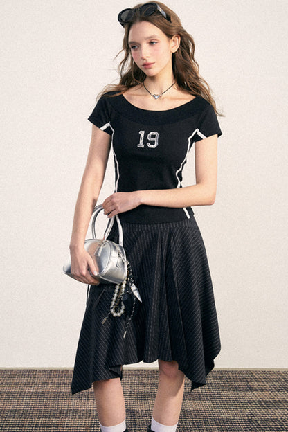 One-Shoulder Design Knit T-Shirt