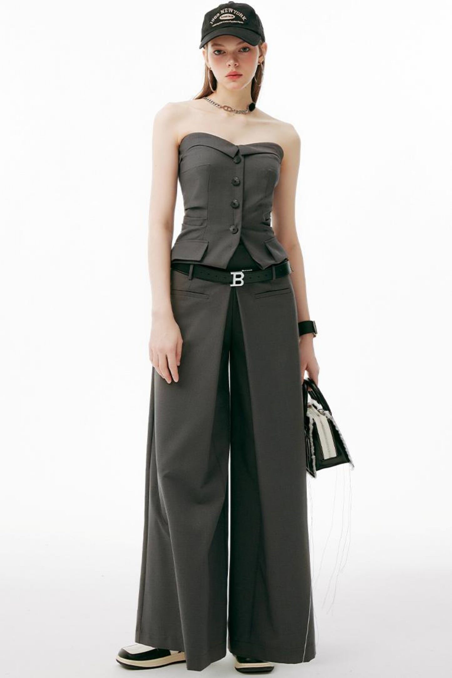 Gray One-Shoulder Bustier Set-Up