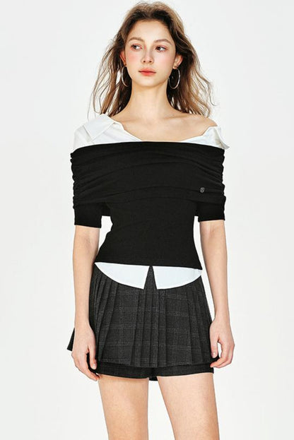 Vintage Style Off-Shoulder Knit Top