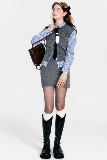 Chic Knit Vest & Skirt Set-Up