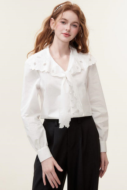 Hollow Embroidered White Blouse Top