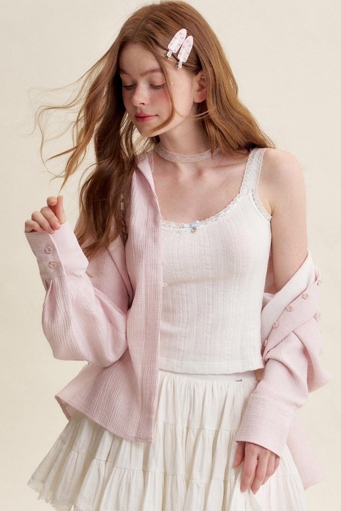 Ruffled Pink Lace Muscle Shirt