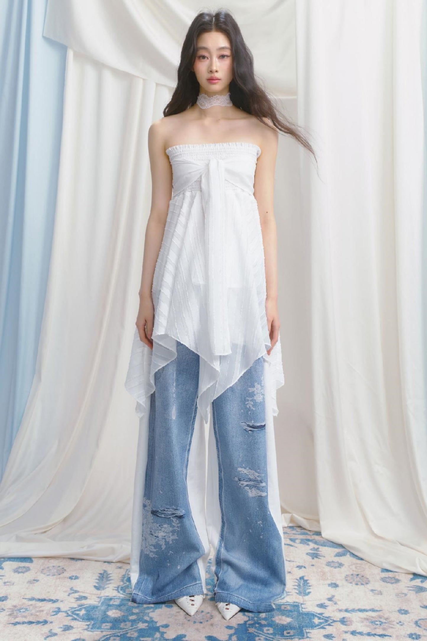 Blue Island White Denim Patch Sweatpants