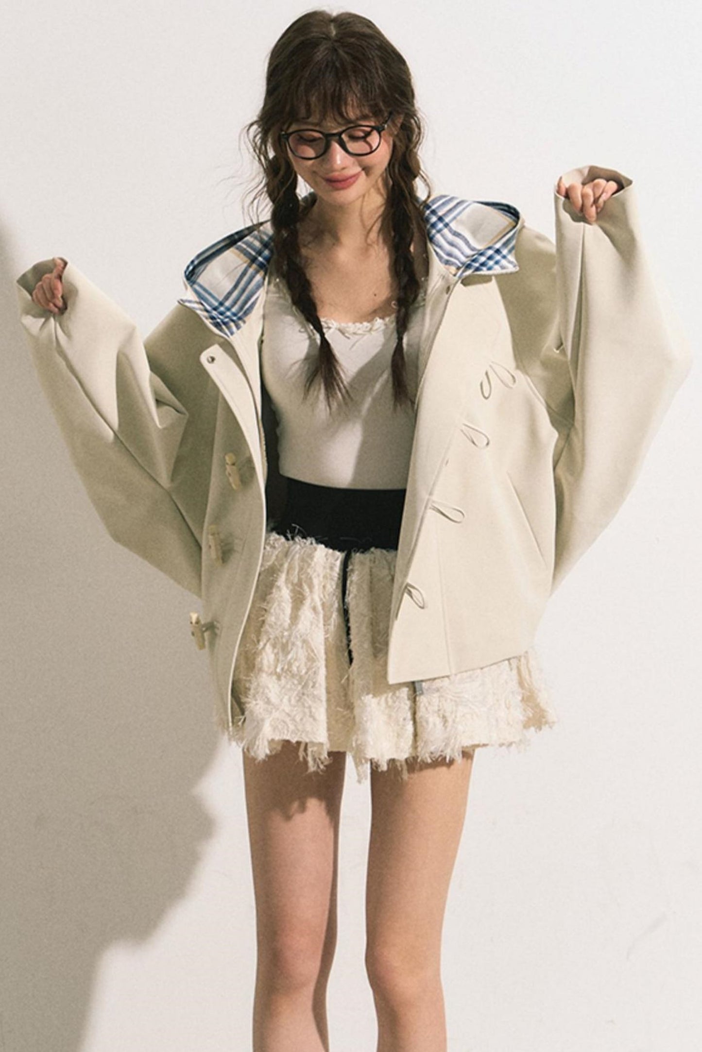 Navy Hooded Trench Coat