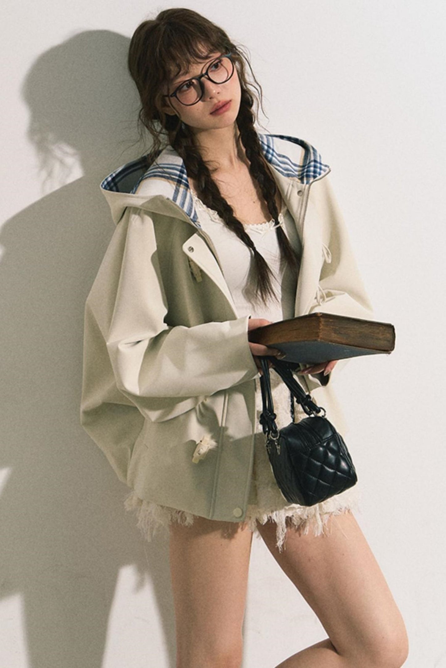 Navy Hooded Trench Coat