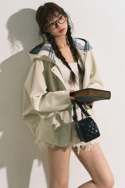 Navy Hooded Trench Coat