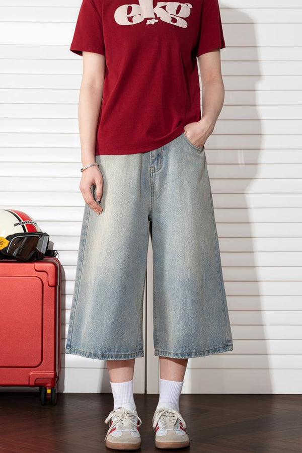 Washed Cropped Denim Pants