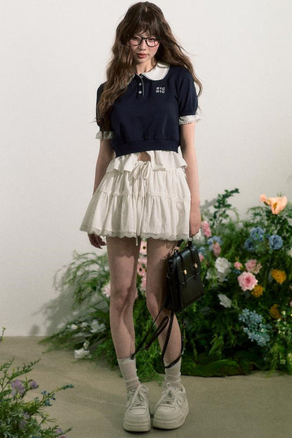 Lace Edge Doll Neck T-Shirt