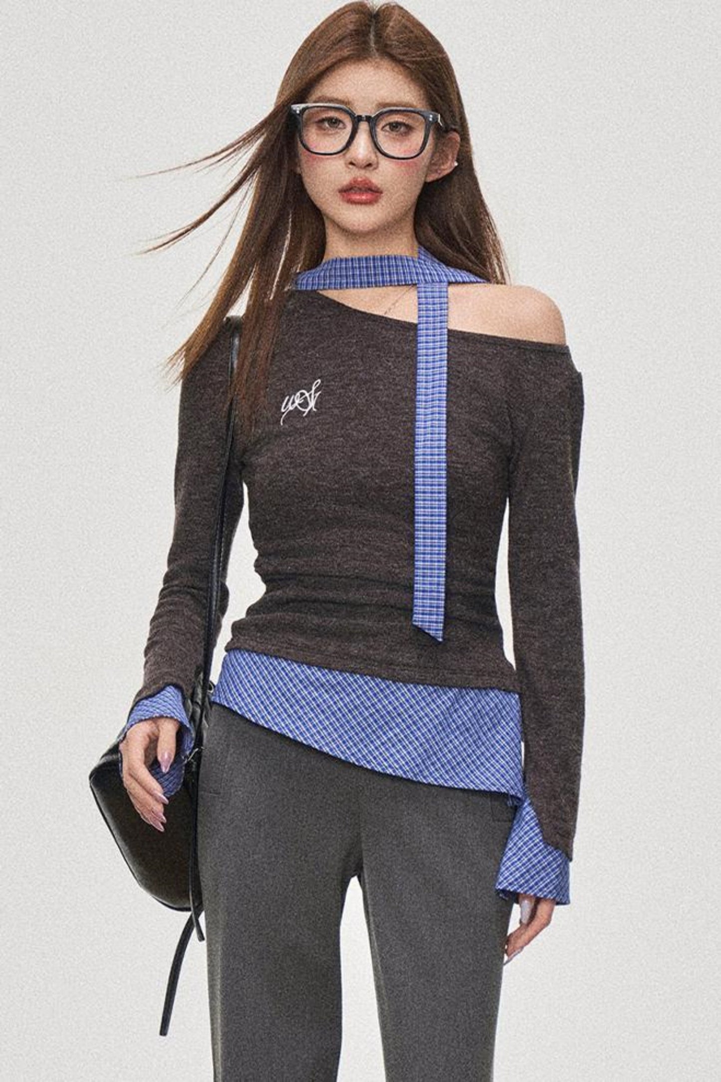 Color Block Slant Shoulder Tee