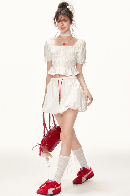 Ruffled Square-Collar Blouse