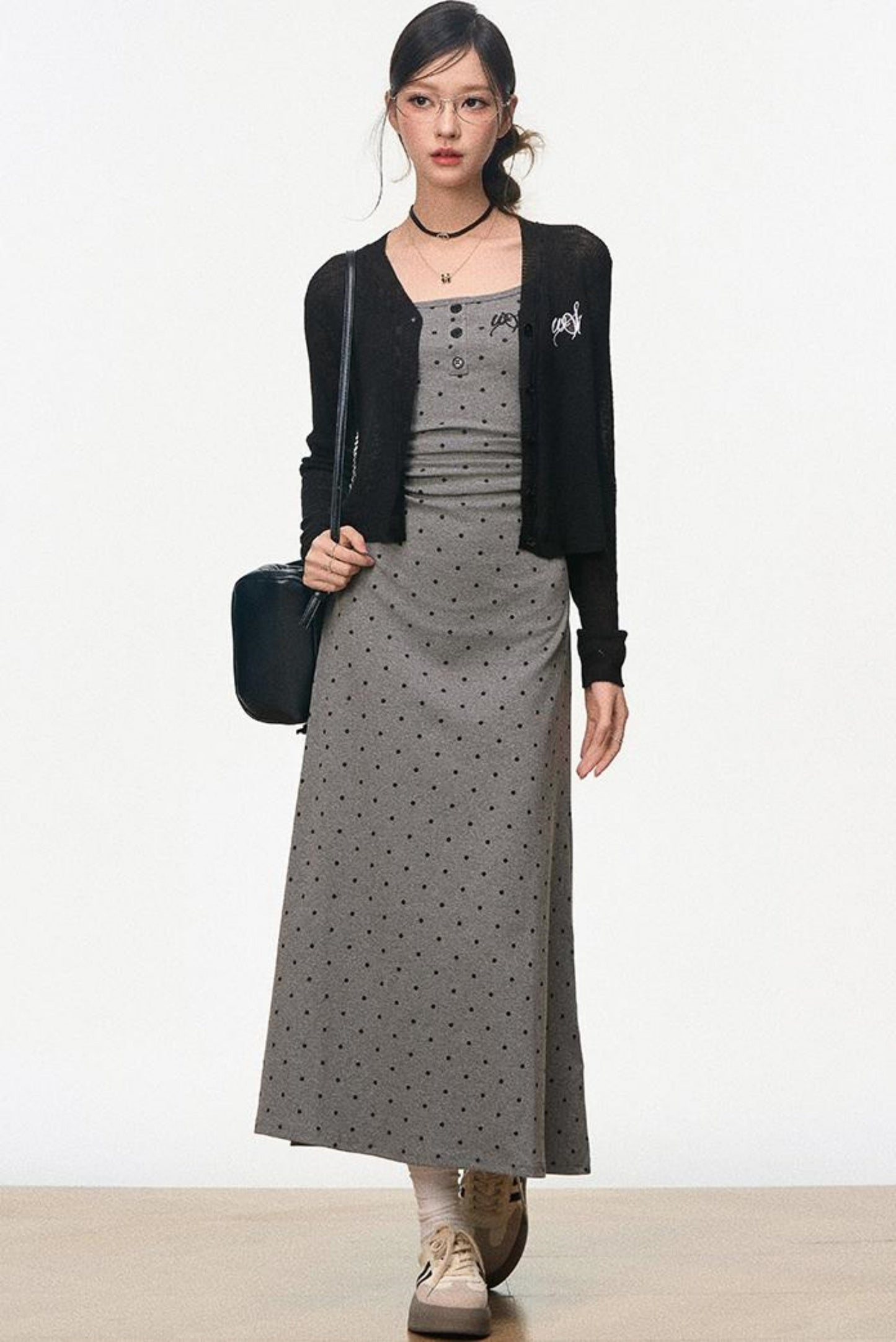 Summer Halter Dress With Black Cardigan Set-Up