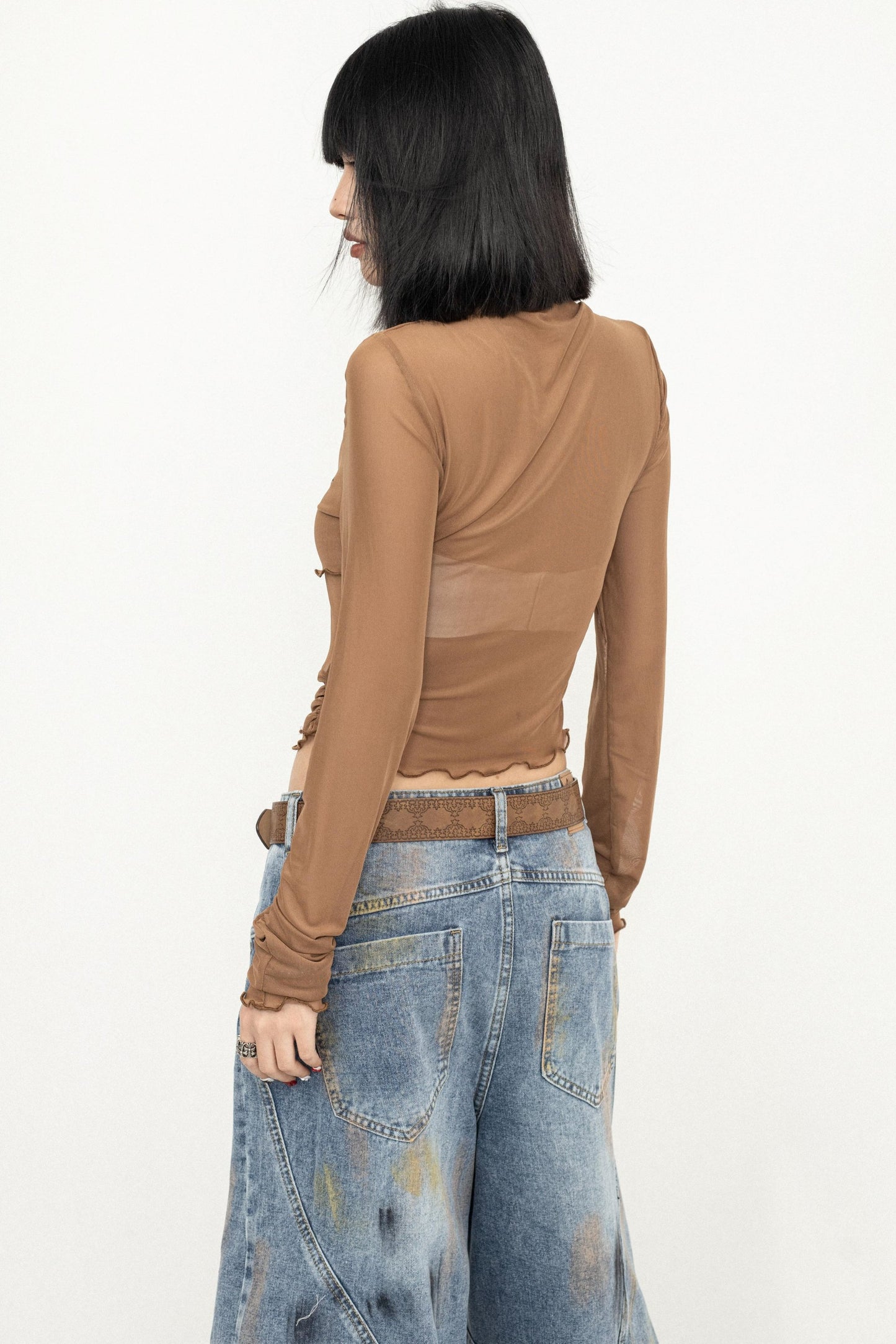 Retro Chic Brown Tulle Top