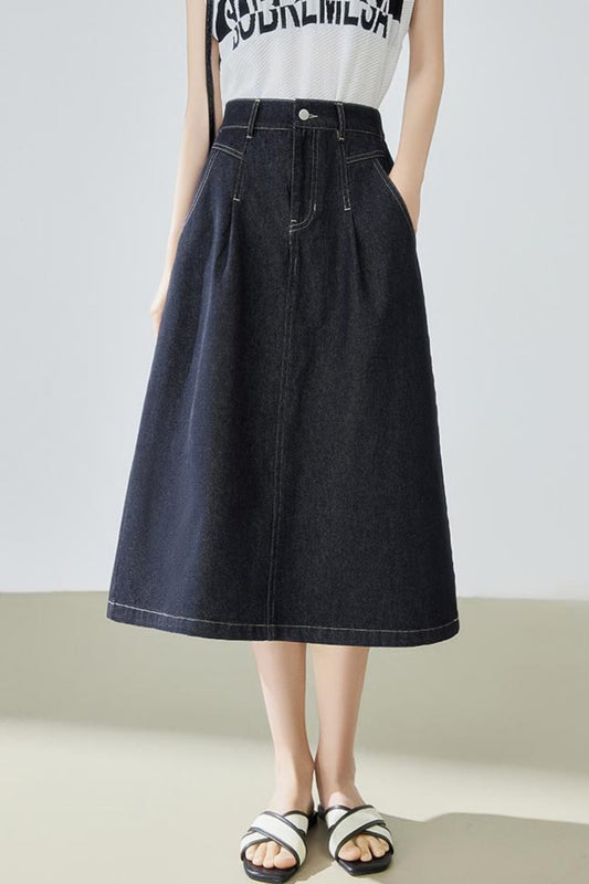 High-Waisted Denim Bustier Skirt