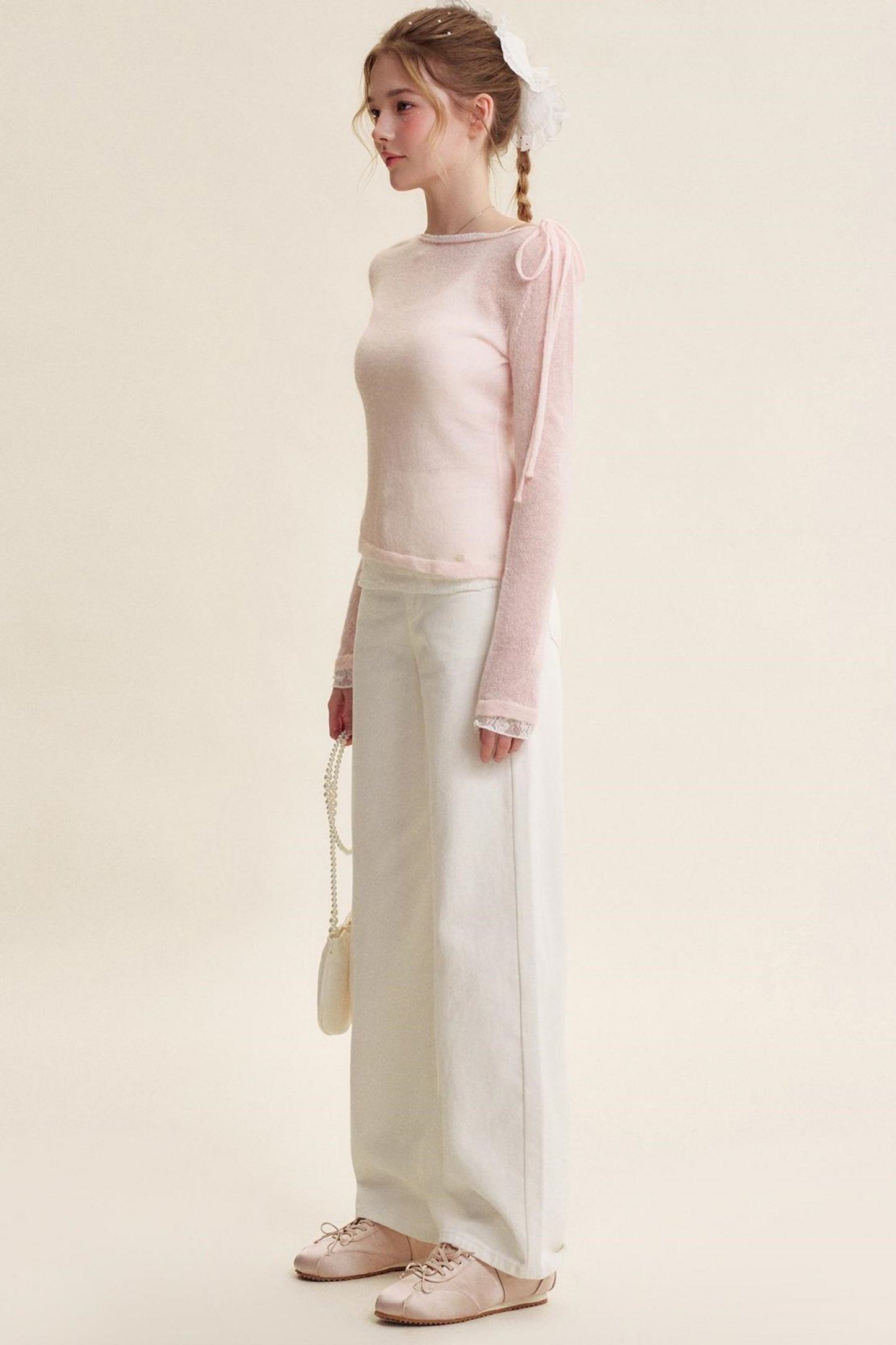 Rose Scented Mohair Bow Neck Sweater Set-Up