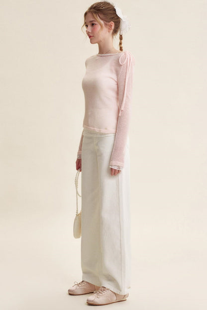 Rose Scented Mohair Bow Neck Sweater Set-Up