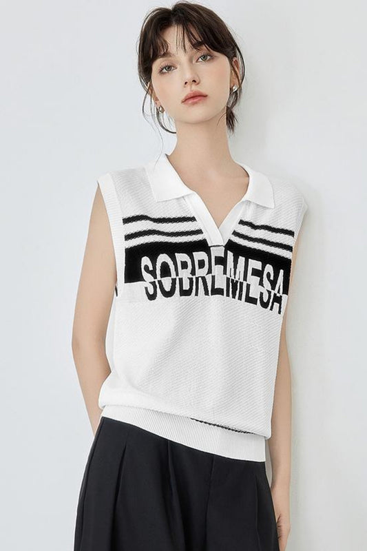 Trendy Sleeveless Alphabet Polo Top