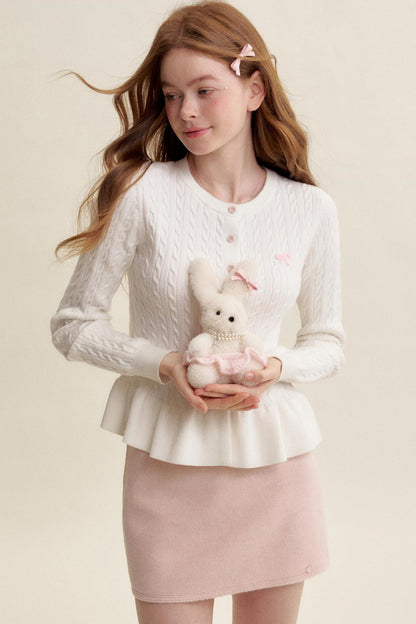 Lace Trim Bow Knit Cardigan