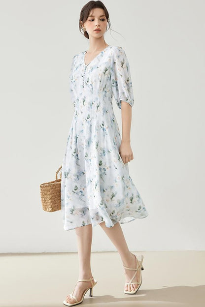 French Floral Midi Dress
