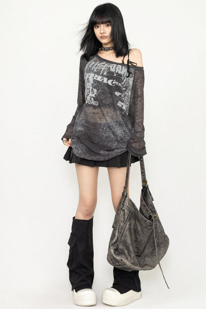Sheer Design Shoulder Strap T-Shirt