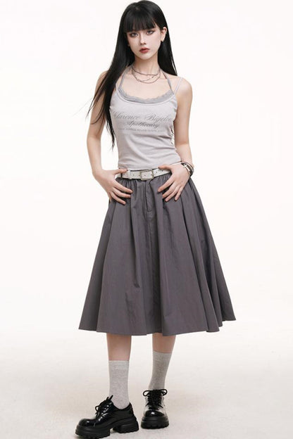 Gray Pleated Midi Skirt