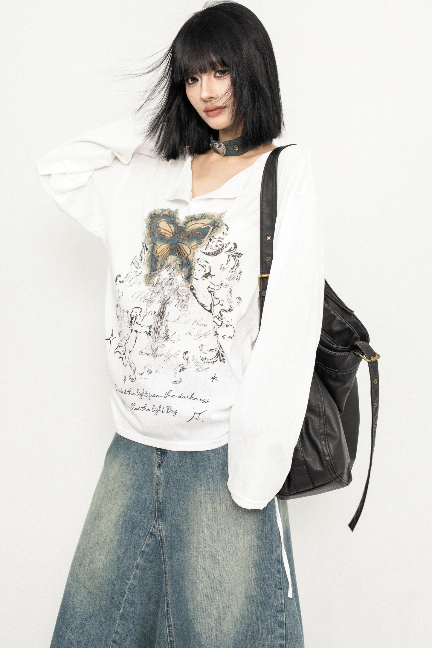 Butterfly Embroidered Retro Loose Tee