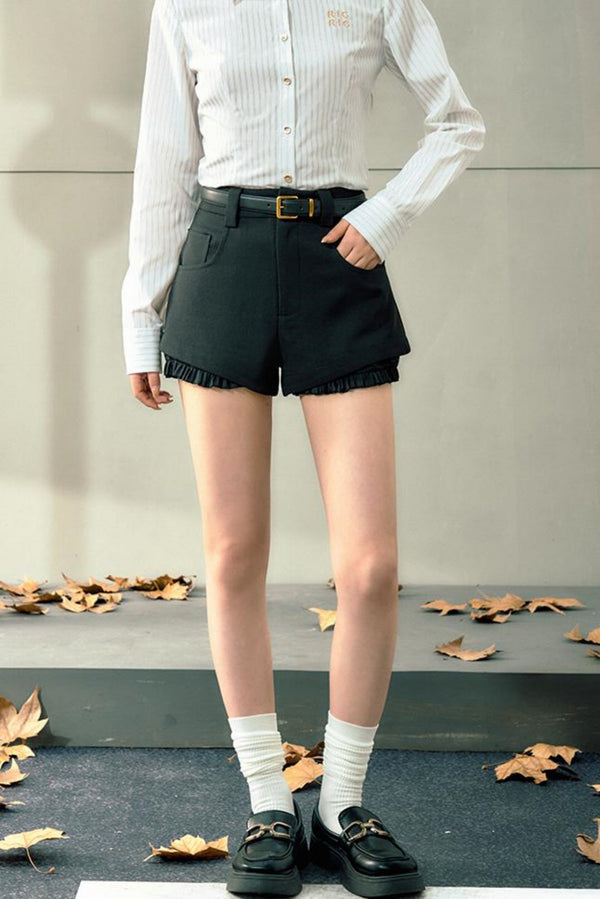 Khaki High-Waist Shorts