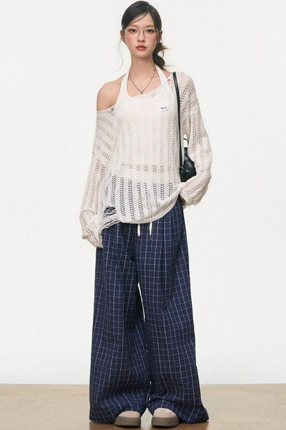 Vintage Plaid Wide-Legged Pants