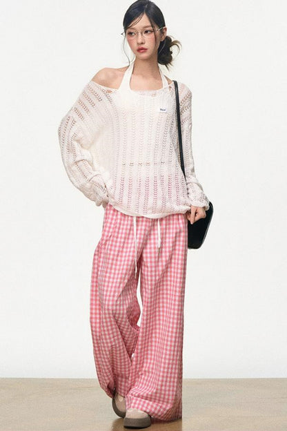 Vintage Plaid Wide-Legged Pants