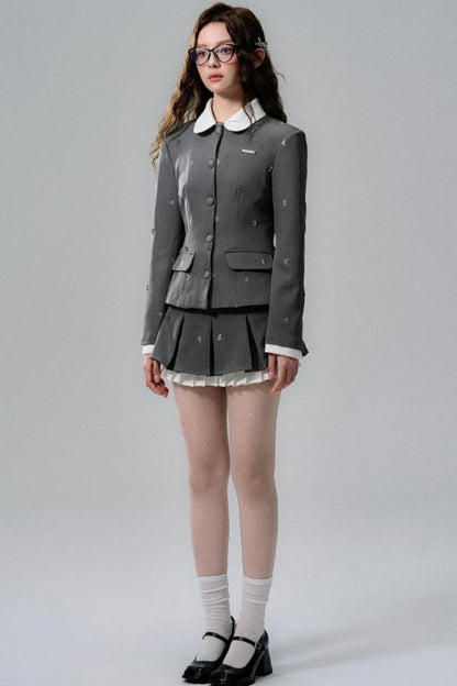 Gray Pleated Skirt Set-Up