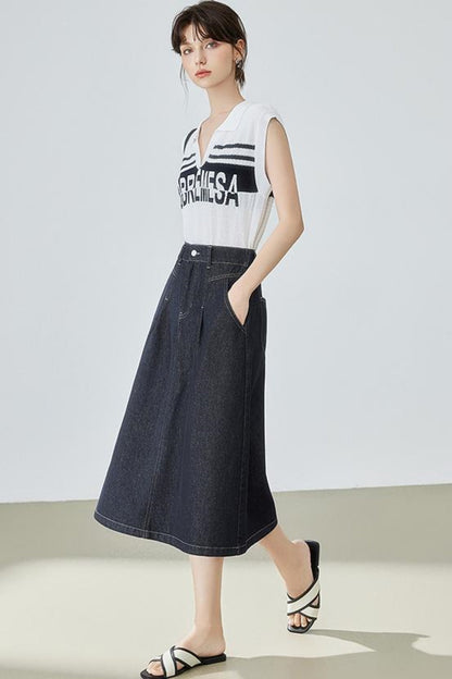 High-Waisted Denim Bustier Skirt