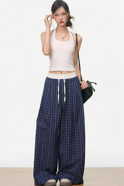 Vintage Plaid Wide-Legged Pants