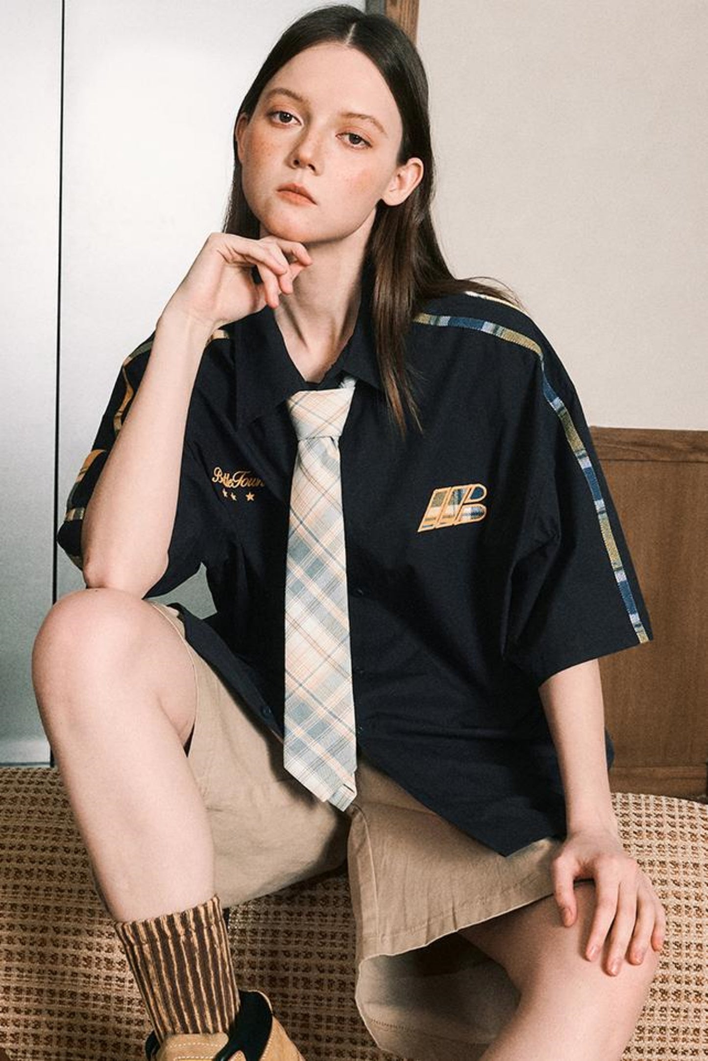 Grid Pattern Half Sleeve Shirt