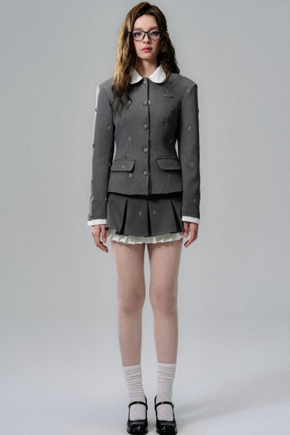 Gray Pleated Skirt Set-Up