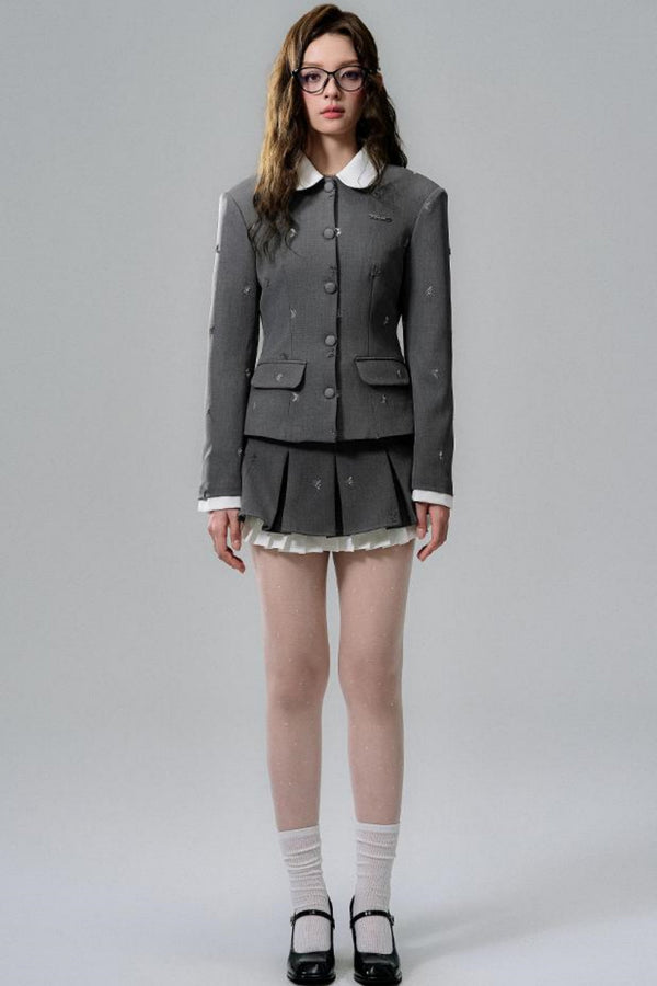 Gray Pleated Skirt Set-Up