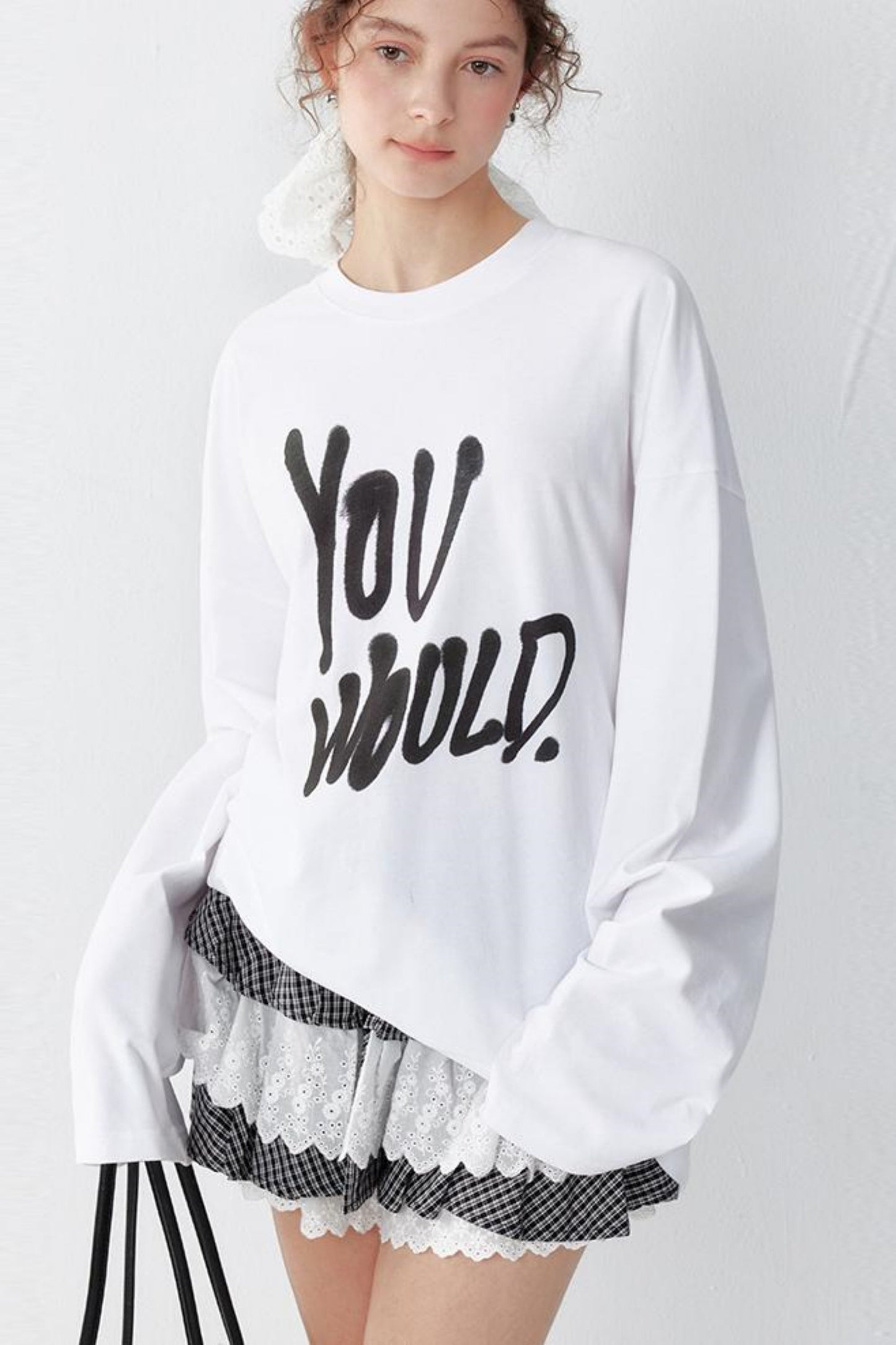 White Print Long Sleeve Tee