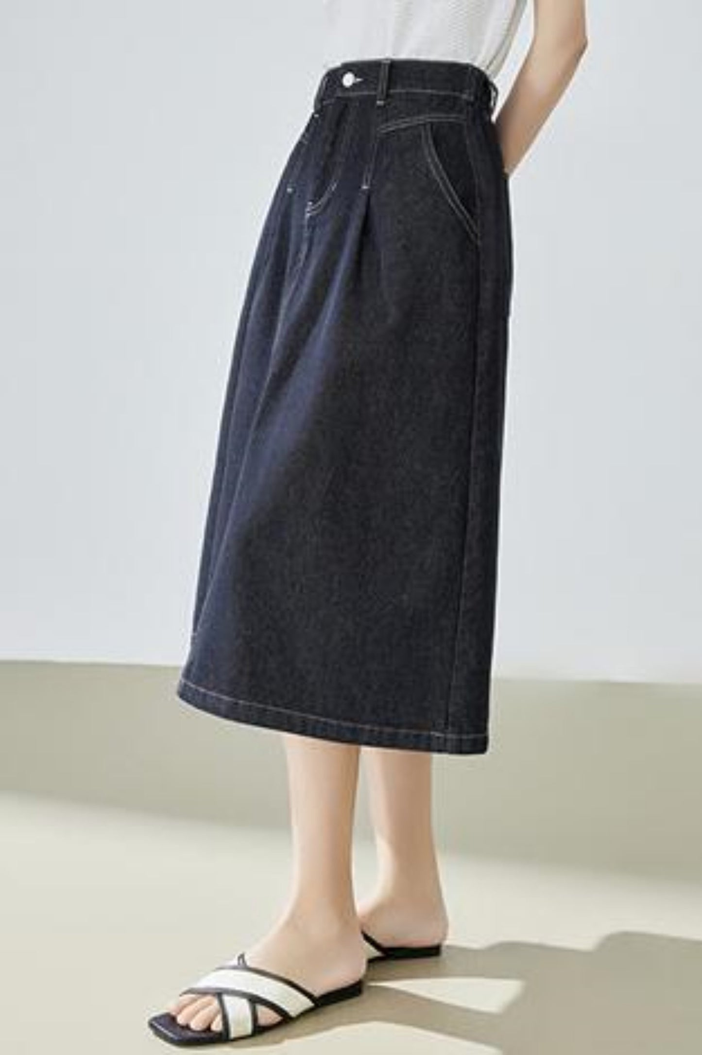 High-Waisted Denim Bustier Skirt